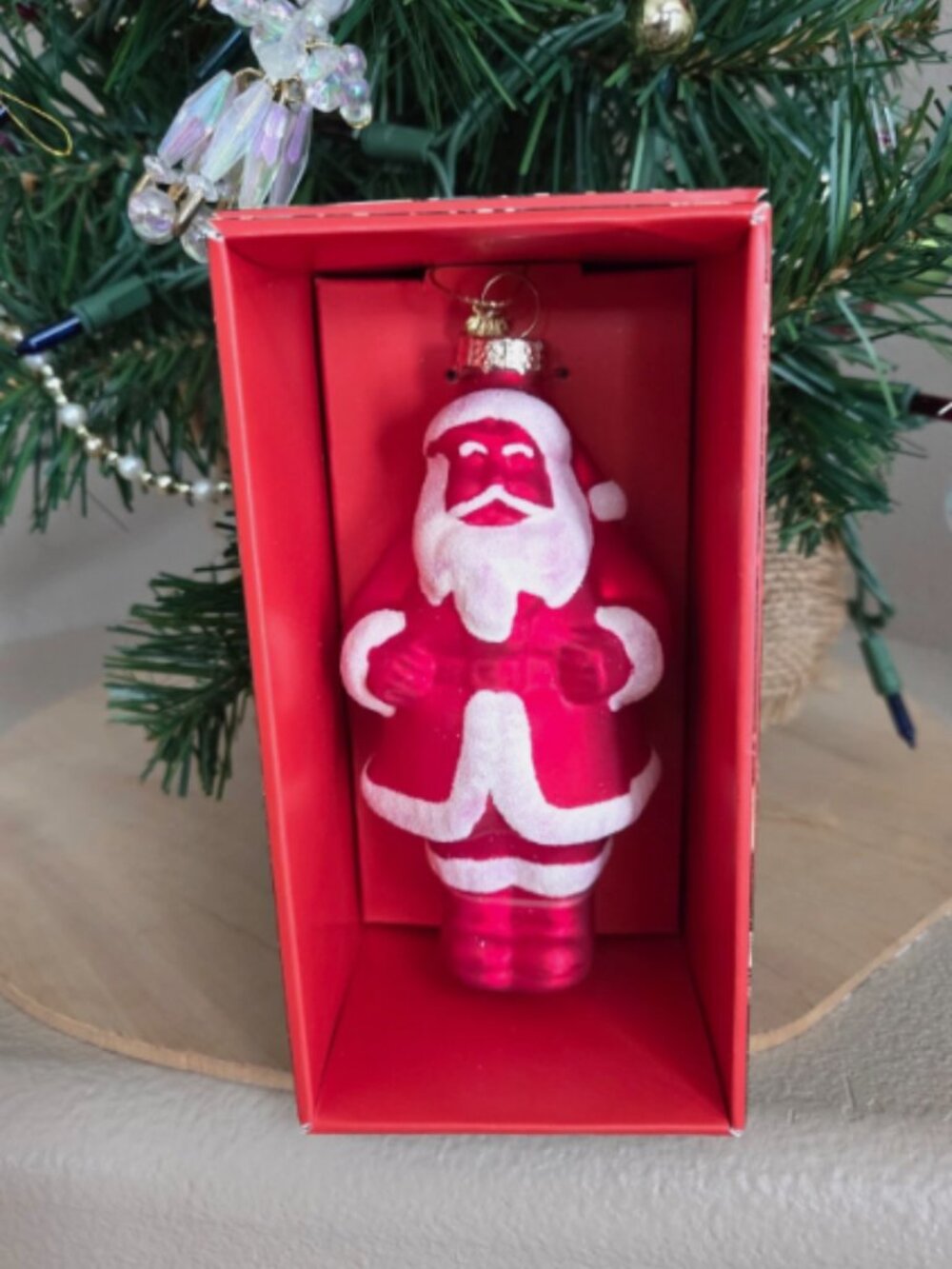 John Derian 2025 Glass Santa Christmas Tree Ornament Red White in Box NEW